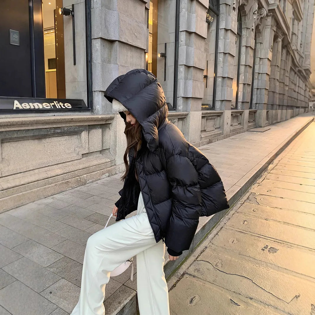 New-Style Winter Padded Hooded Coat Women Short Thick Fashionable Coat Jacket Zipper Loose-Fit Designer-Inspired